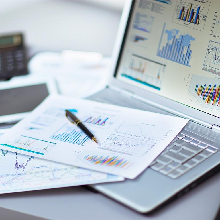 spreadsheets on a laptop