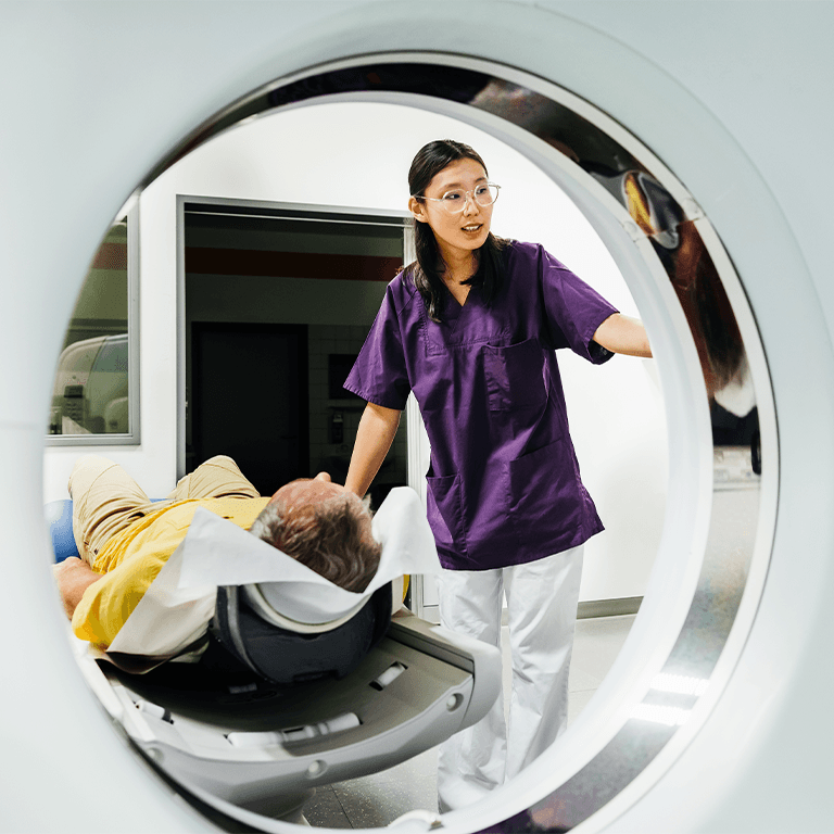 nurse facilitating a test on a patient