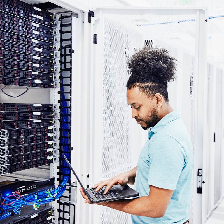 man working with servers
