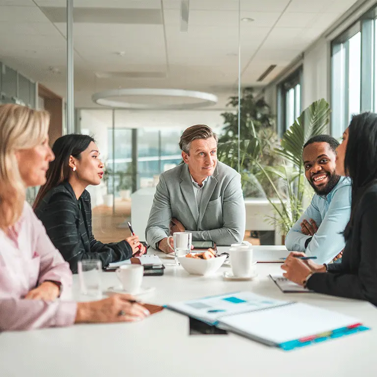 co workers gathered around a table