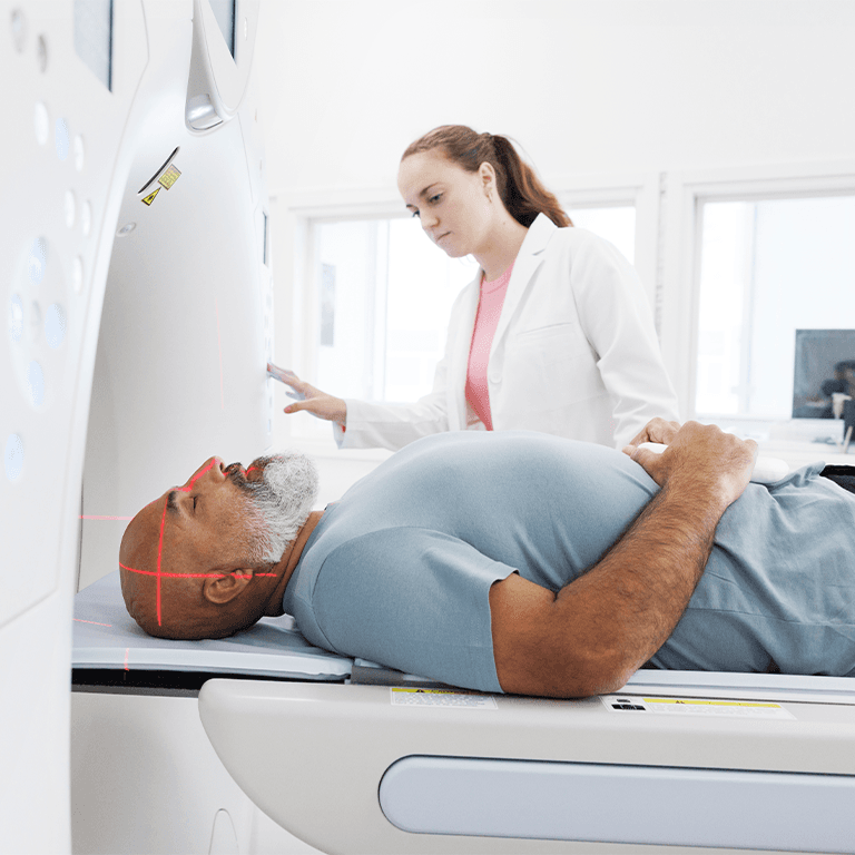 nurse running tests on patient