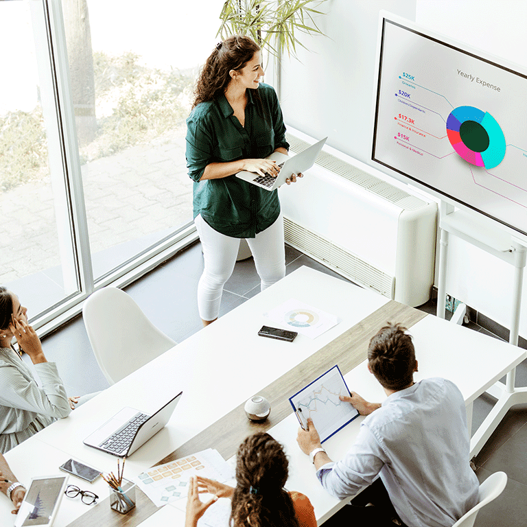 woman presenting a chart
