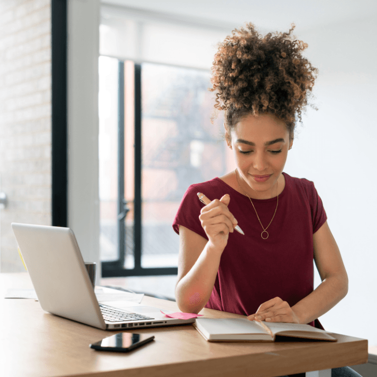Woman looking at a piece of paper