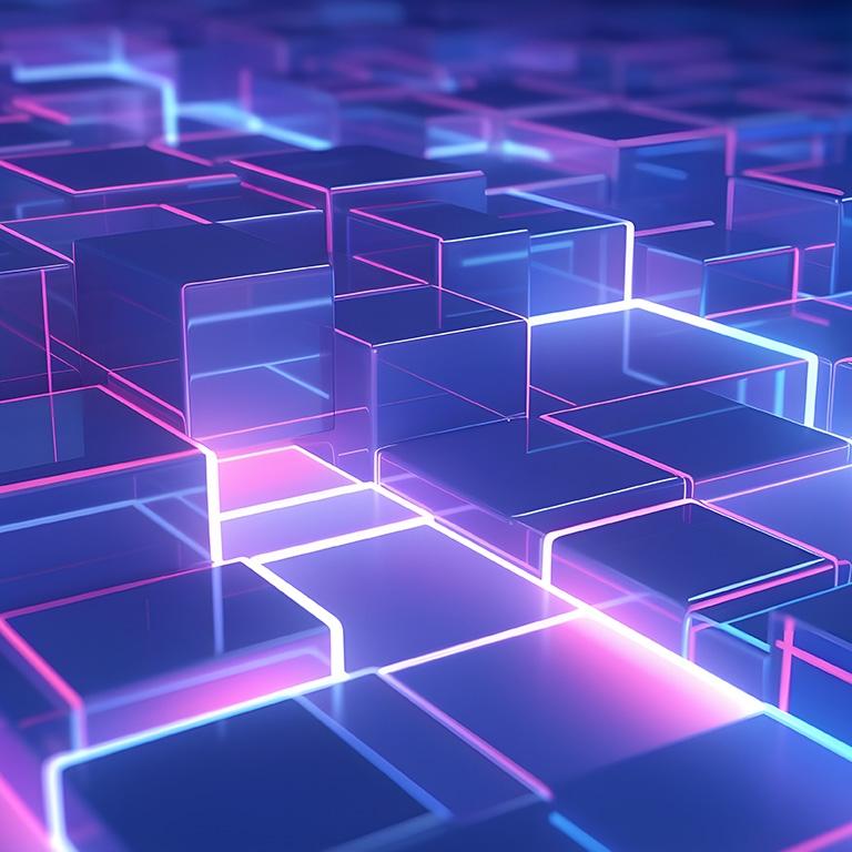 purple and blue futuristic cubes with lights