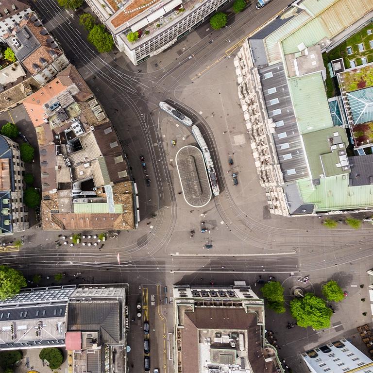 birds-eye-view of a city street