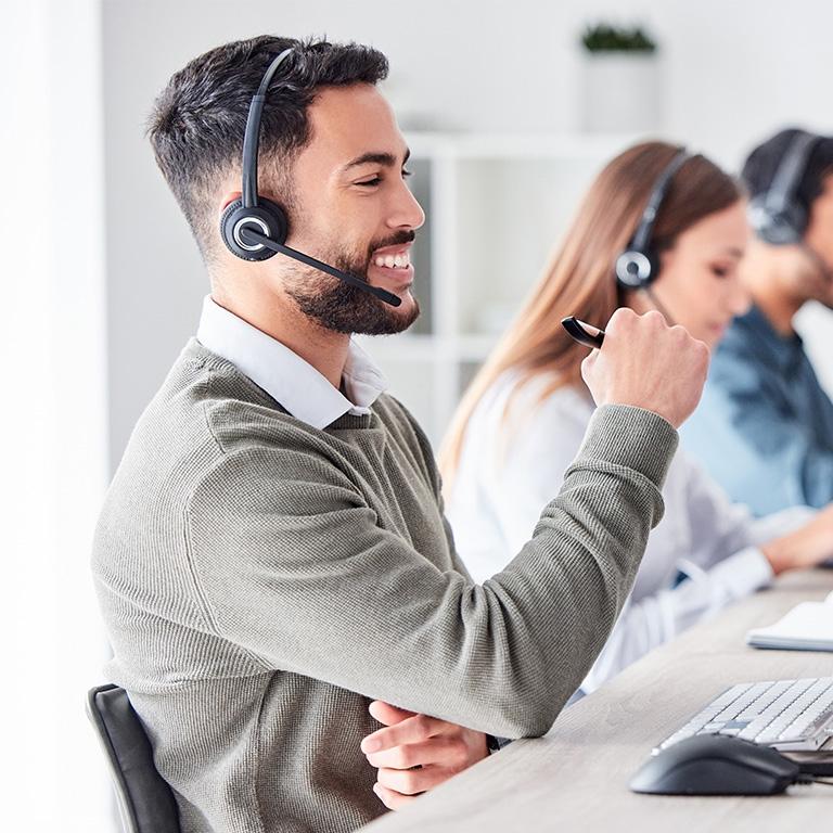 customer service employee talking on the phone