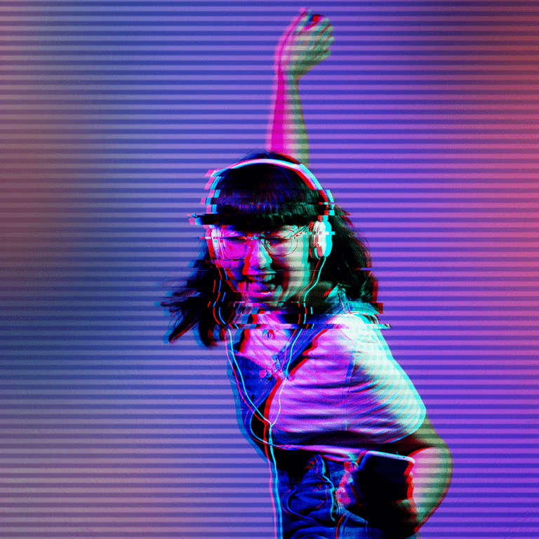woman with headphones on