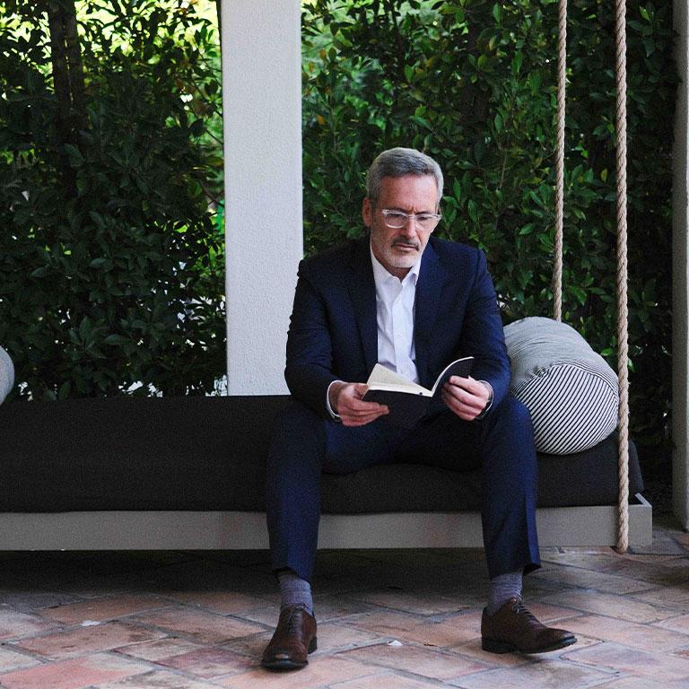 gil on a porch swing