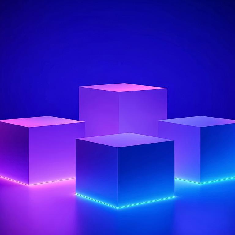 futuristic purple and blue cubes with lights