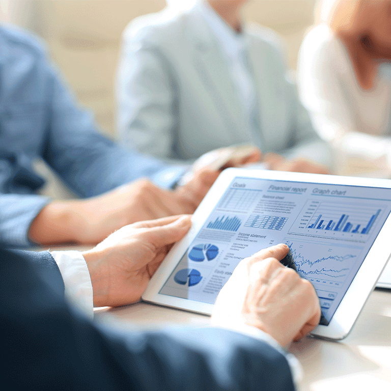 hands indicating to a tablet